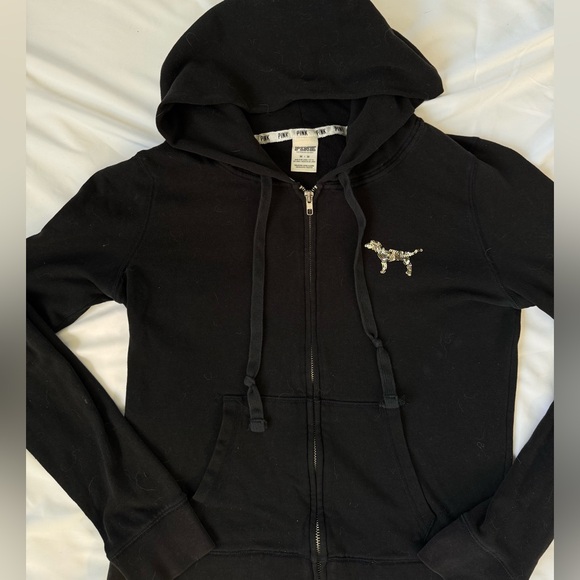 Y2K classic Victoria's Secret Black Hoodie Sequins - Picture 2 of 6
